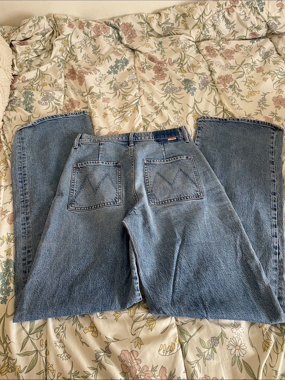 MOTHER Medium Blue Wide-Leg High-Rise Jeans